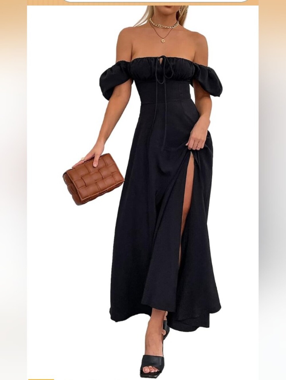 KUTUMAI Black Puff Sleeve Off Shoulder Flowy Long Maxi Dress Size Large NWT